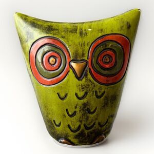 Vintage Fitz & Floyd Green Owl Bank 1970s Retro MCM Boho Decor